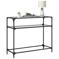 Produktbild för Konsolbord med transparent glasskiva 98x35x81 cm stål