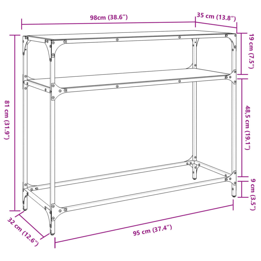Produktbild för Konsolbord med transparent glasskiva 98x35x81 cm stål