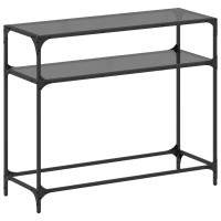 Produktbild för Konsolbord med svart glasskiva 98x35x81 cm stål