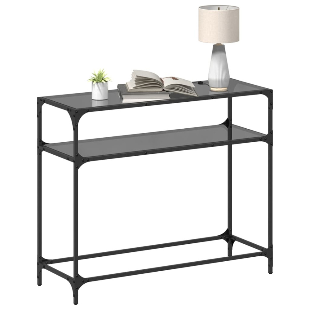 Produktbild för Konsolbord med svart glasskiva 98x35x81 cm stål