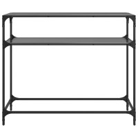 Produktbild för Konsolbord med svart glasskiva 98x35x81 cm stål