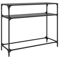 Produktbild för Konsolbord med svart glasskiva 98x35x81 cm stål