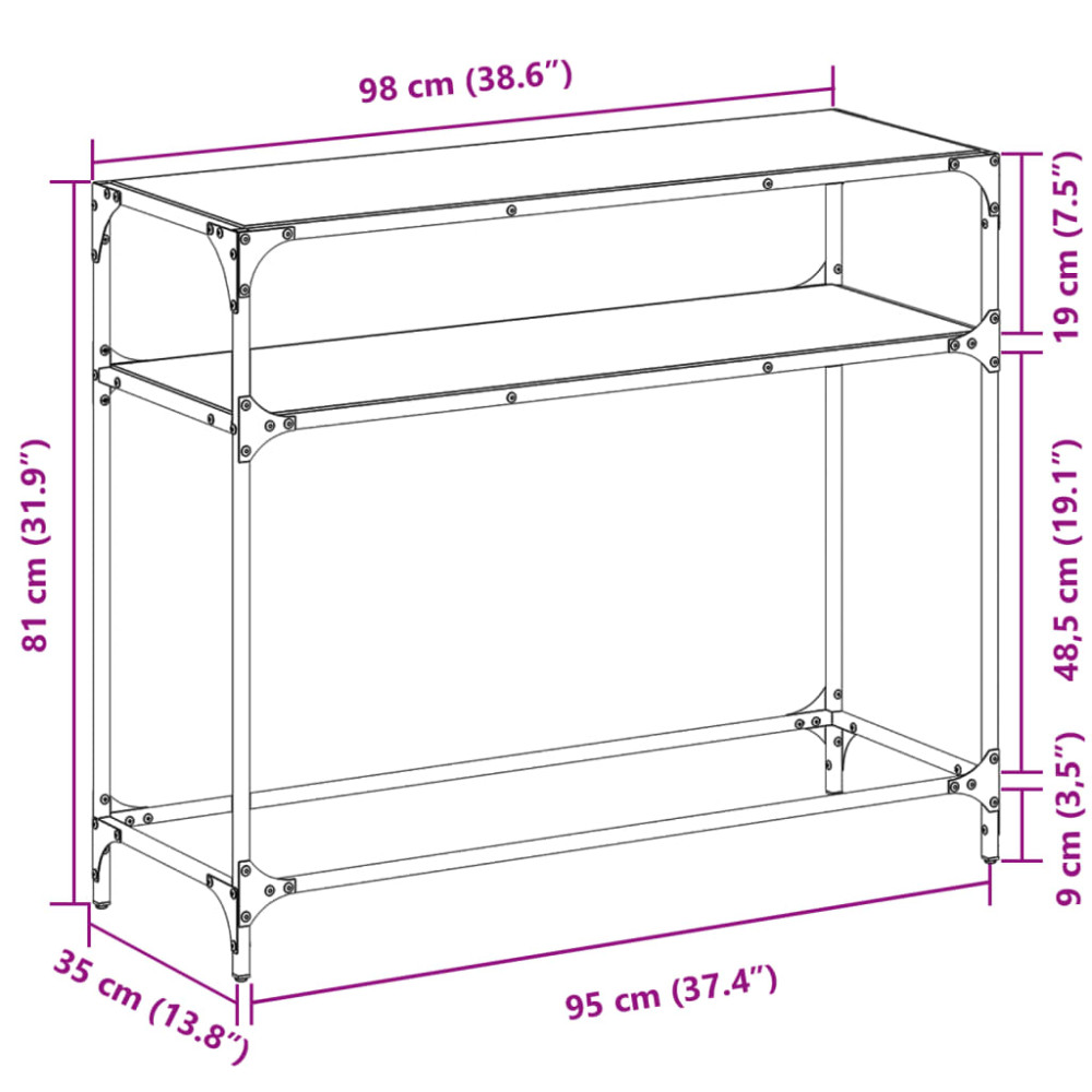 Produktbild för Konsolbord med svart glasskiva 98x35x81 cm stål