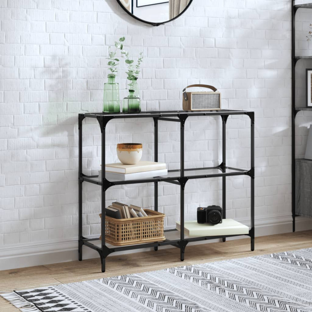Produktbild för Konsolbord med transparent glasskiva 98x30x81 cm stål
