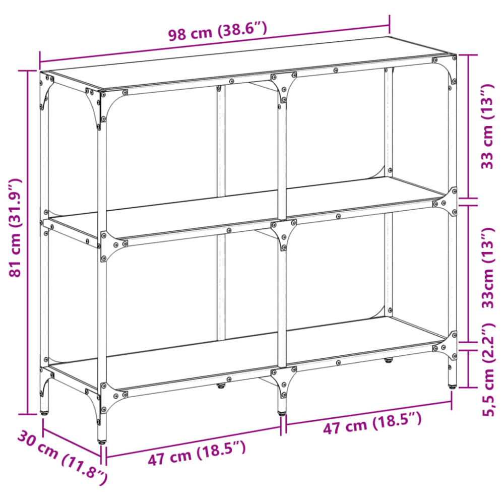 Produktbild för Konsolbord med transparent glasskiva 98x30x81 cm stål