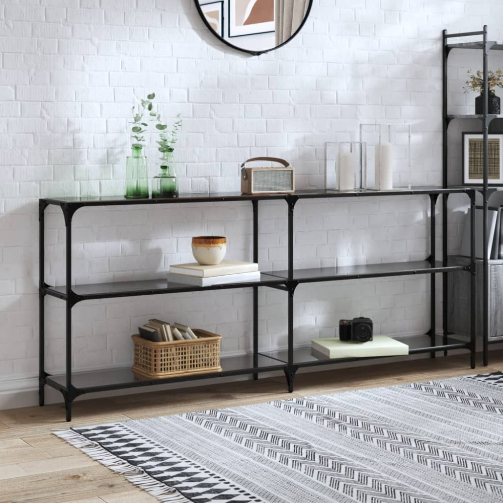 Produktbild för Konsolbord med svart glasskiva 194,5x30x81 cm stål