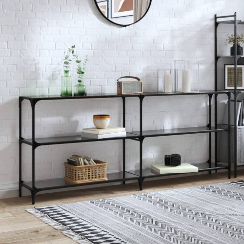 vidaXL Konsolbord med svart glasskiva 194,5x30x81 cm stål