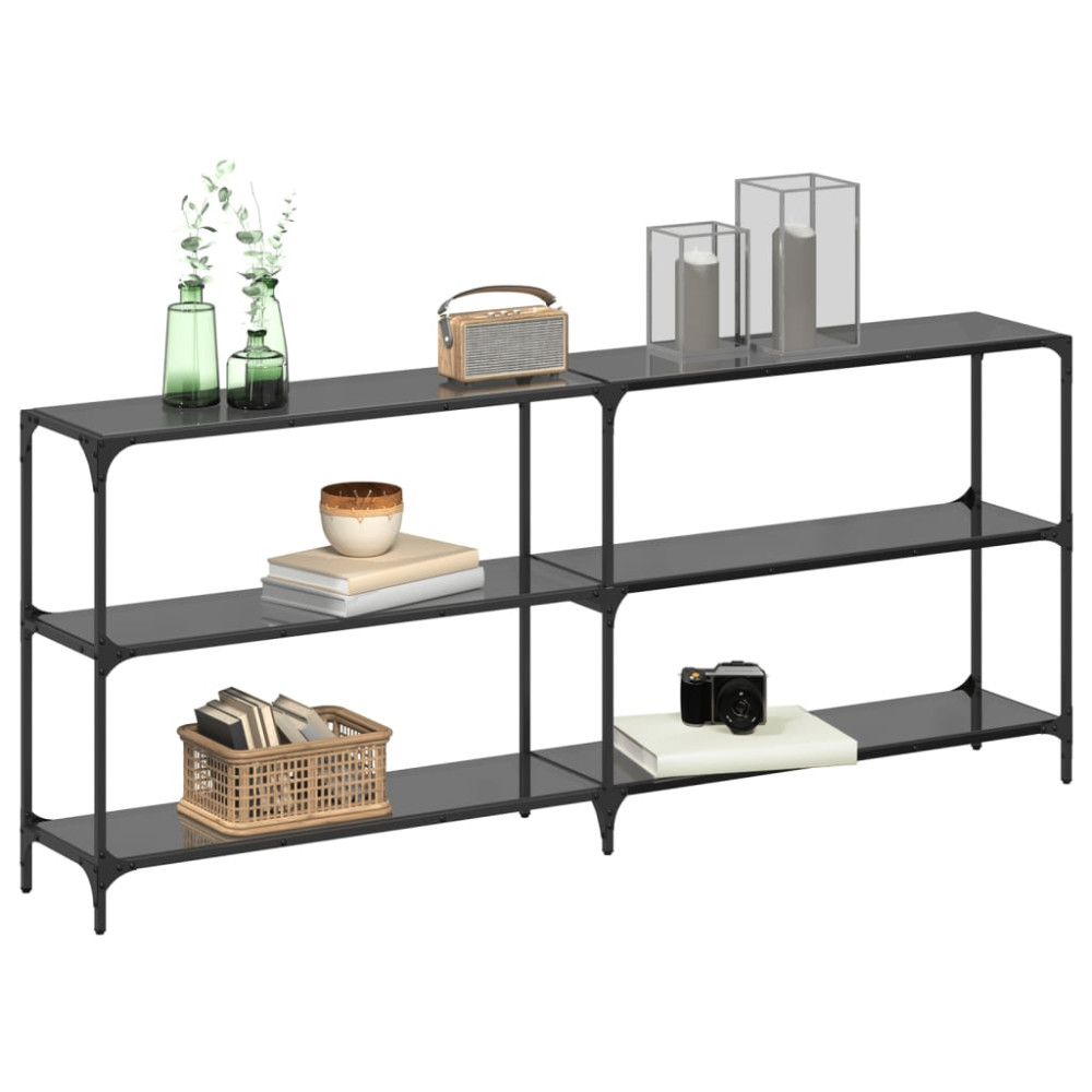 Produktbild för Konsolbord med svart glasskiva 194,5x30x81 cm stål