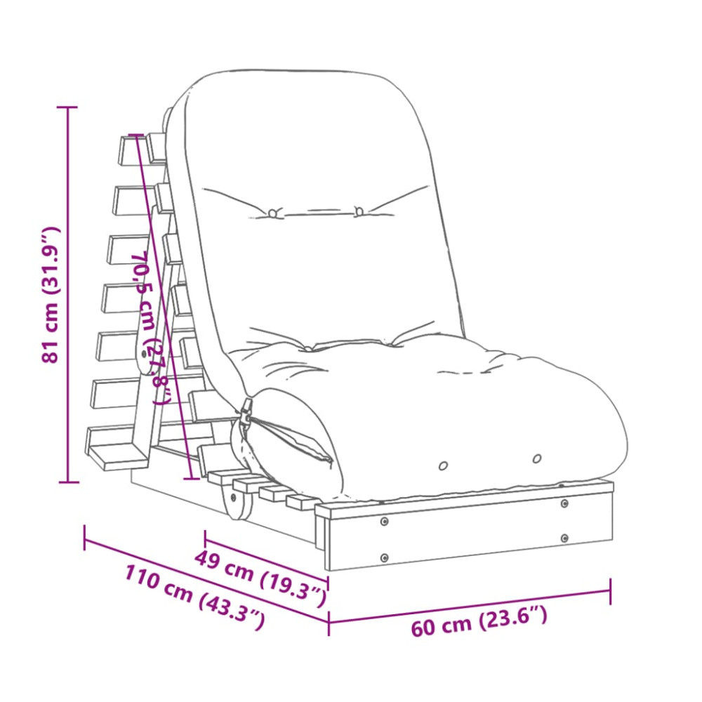 Produktbild för Futonbäddsoffa med madrass vit 60x206x11 cm massiv furu