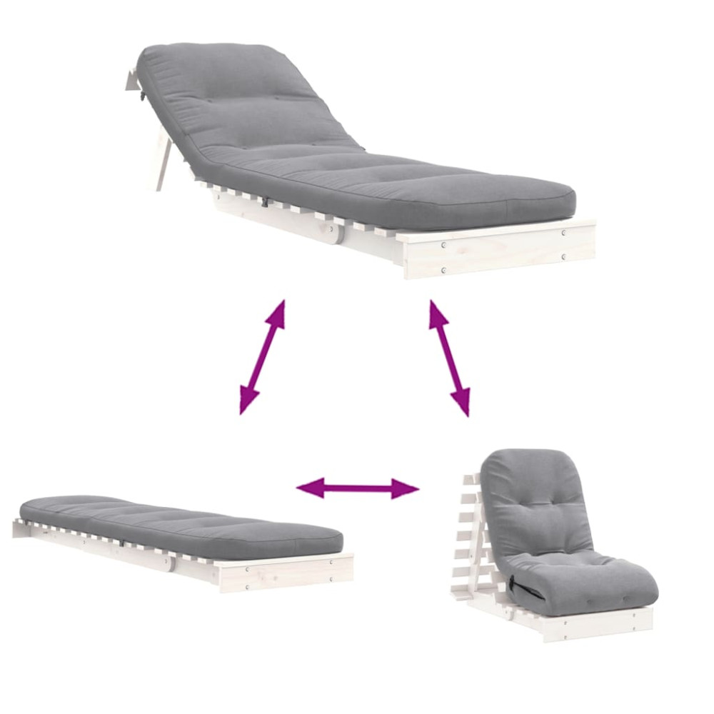 Produktbild för Futonbäddsoffa med madrass vit 60x206x11 cm massiv furu