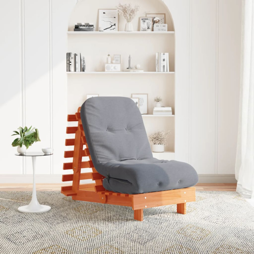 Produktbild för Futonbäddsoffa med madrass vaxad brun 60x206x11 cm massiv furu
