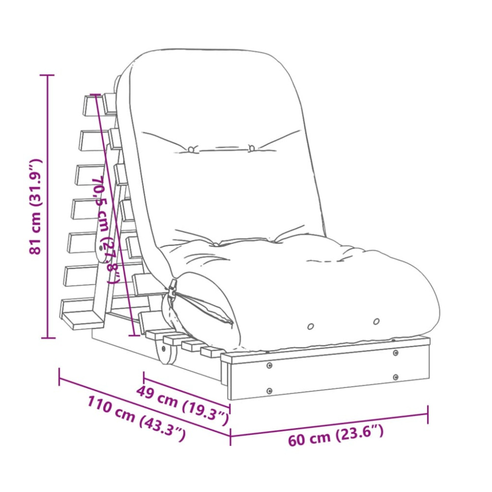 Produktbild för Futonbäddsoffa med madrass vaxad brun 60x206x11 cm massiv furu