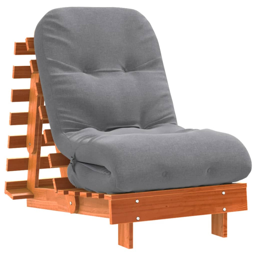 Produktbild för Futonbäddsoffa med madrass vaxad brun 60x206x11 cm massiv furu