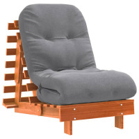 Produktbild för Futonbäddsoffa med madrass vaxad brun 60x206x11 cm massiv furu