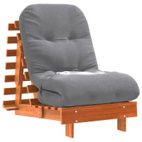 Produktbild för Futonbäddsoffa med madrass vaxad brun 60x206x11 cm massiv furu