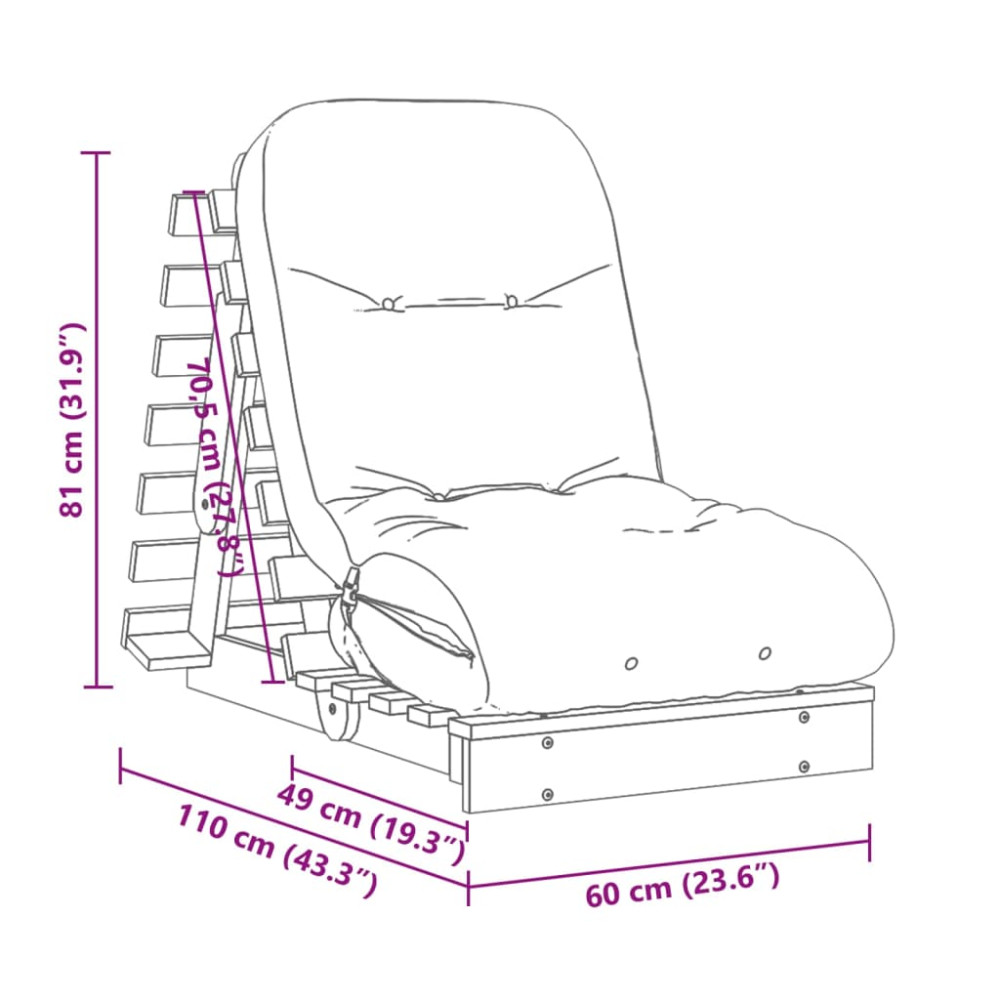 Produktbild för Futonbäddsoffa med madrass 60x206x11 cm impregnerad furu