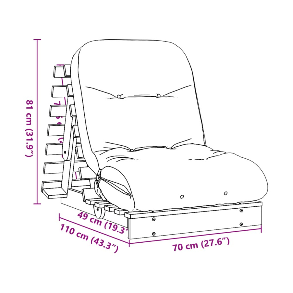 Produktbild för Futonbäddsoffa med madrass vit 70x206x11 cm massiv furu