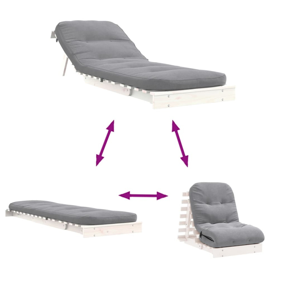 Produktbild för Futonbäddsoffa med madrass vit 70x206x11 cm massiv furu