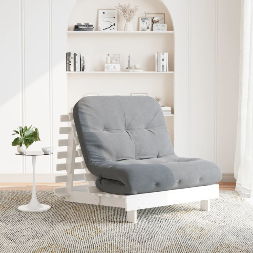 Produktbild för Futonbäddsoffa med madrass vit 80x206x11 cm massiv furu