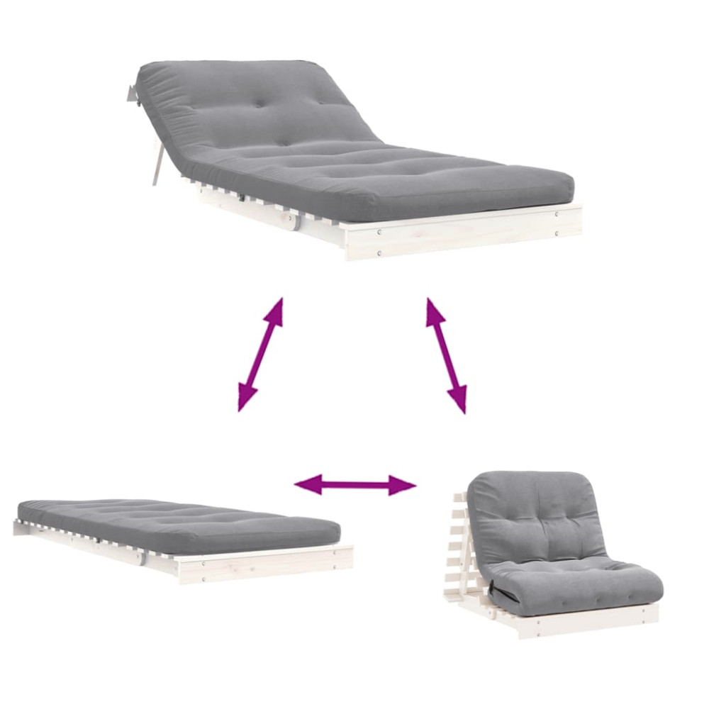 Produktbild för Futonbäddsoffa med madrass vit 80x206x11 cm massiv furu