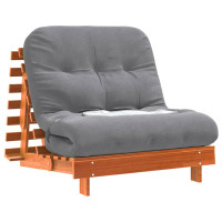 Produktbild för Futonbäddsoffa med madrass vaxad brun 80x206x11 cm massiv furu