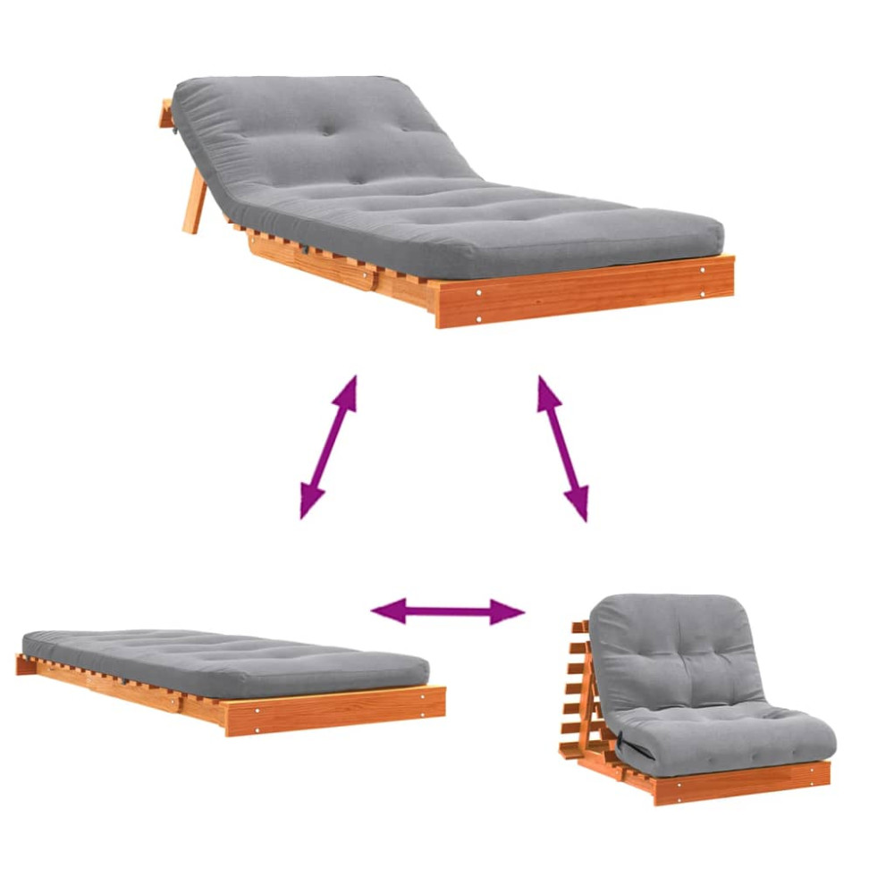 Produktbild för Futonbäddsoffa med madrass vaxad brun 80x206x11 cm massiv furu