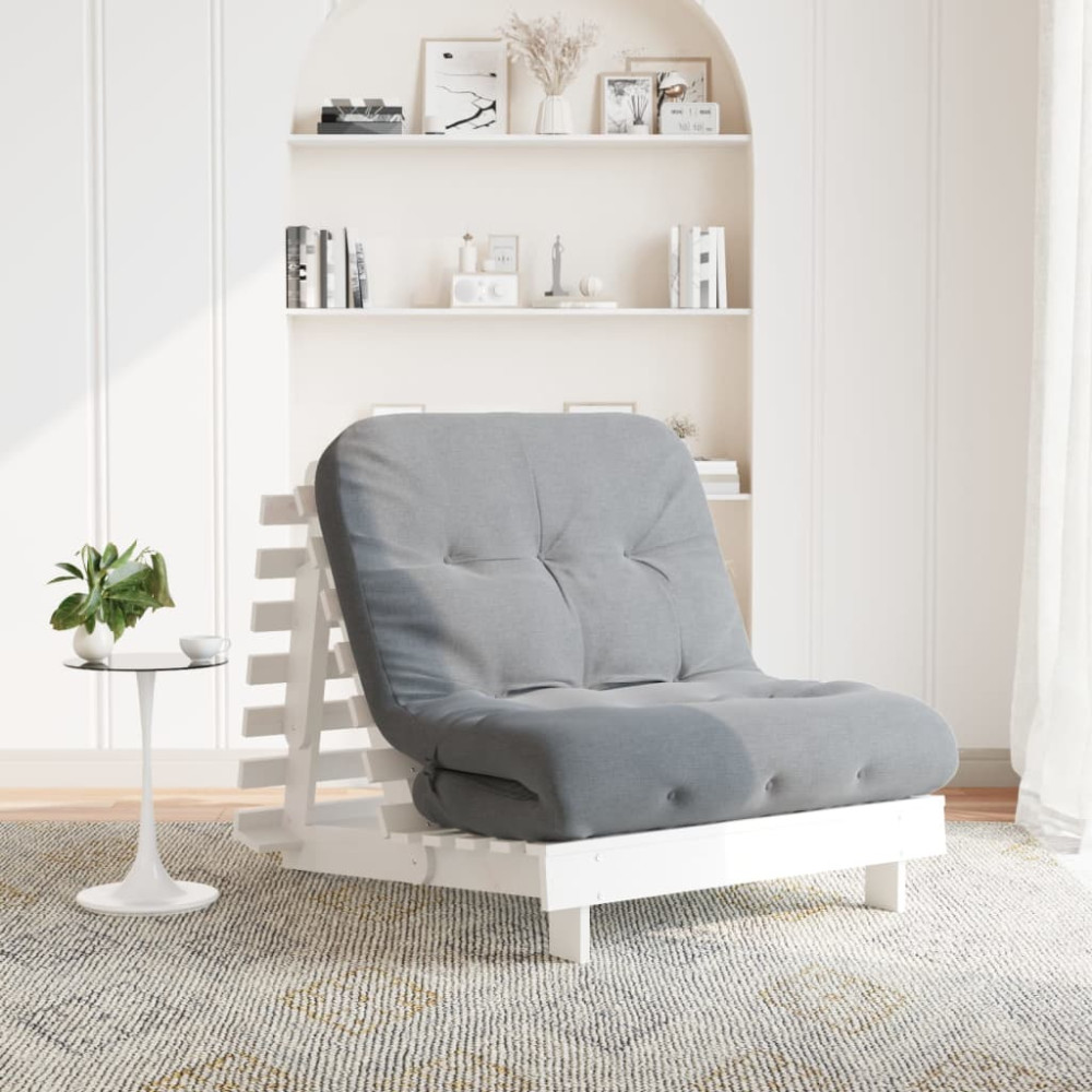 Produktbild för Futonbäddsoffa med madrass vit 90x206x11 cm massiv furu