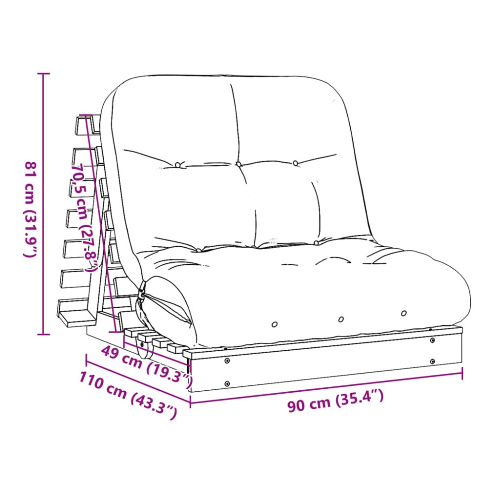 Produktbild för Futonbäddsoffa med madrass vit 90x206x11 cm massiv furu