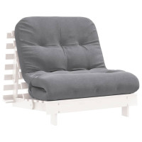 Produktbild för Futonbäddsoffa med madrass vit 90x206x11 cm massiv furu