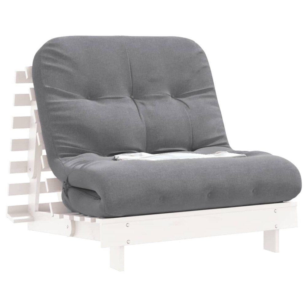 Produktbild för Futonbäddsoffa med madrass vit 90x206x11 cm massiv furu