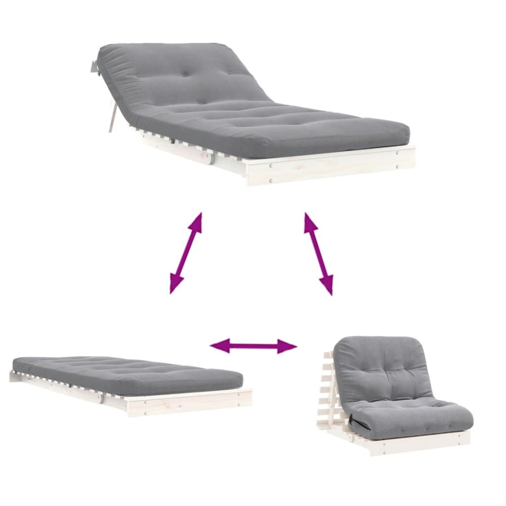 Produktbild för Futonbäddsoffa med madrass vit 90x206x11 cm massiv furu