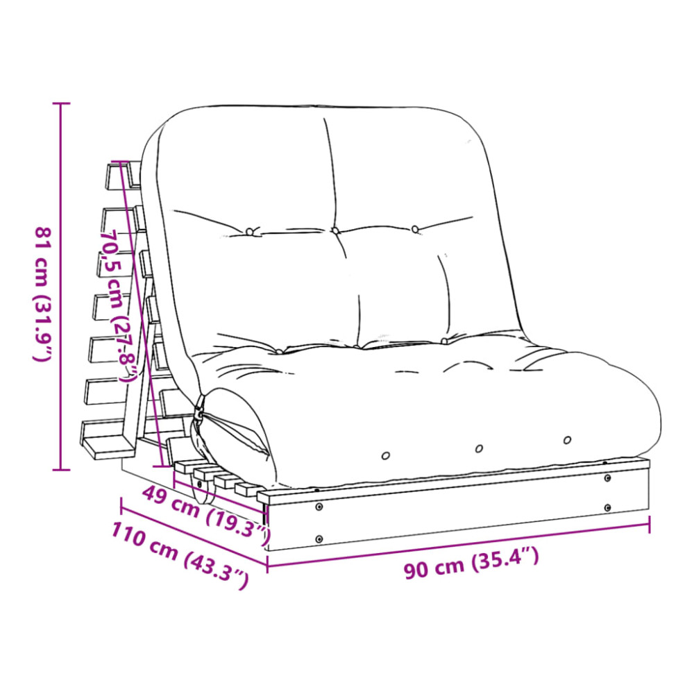 Produktbild för Futonbäddsoffa med madrass 90x206x11 cm impregnerad furu