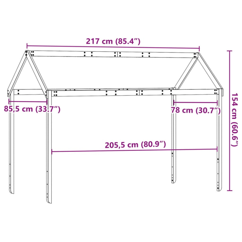 Produktbild för Tak till barnsäng vit 217x85,5x154 cm massiv furu