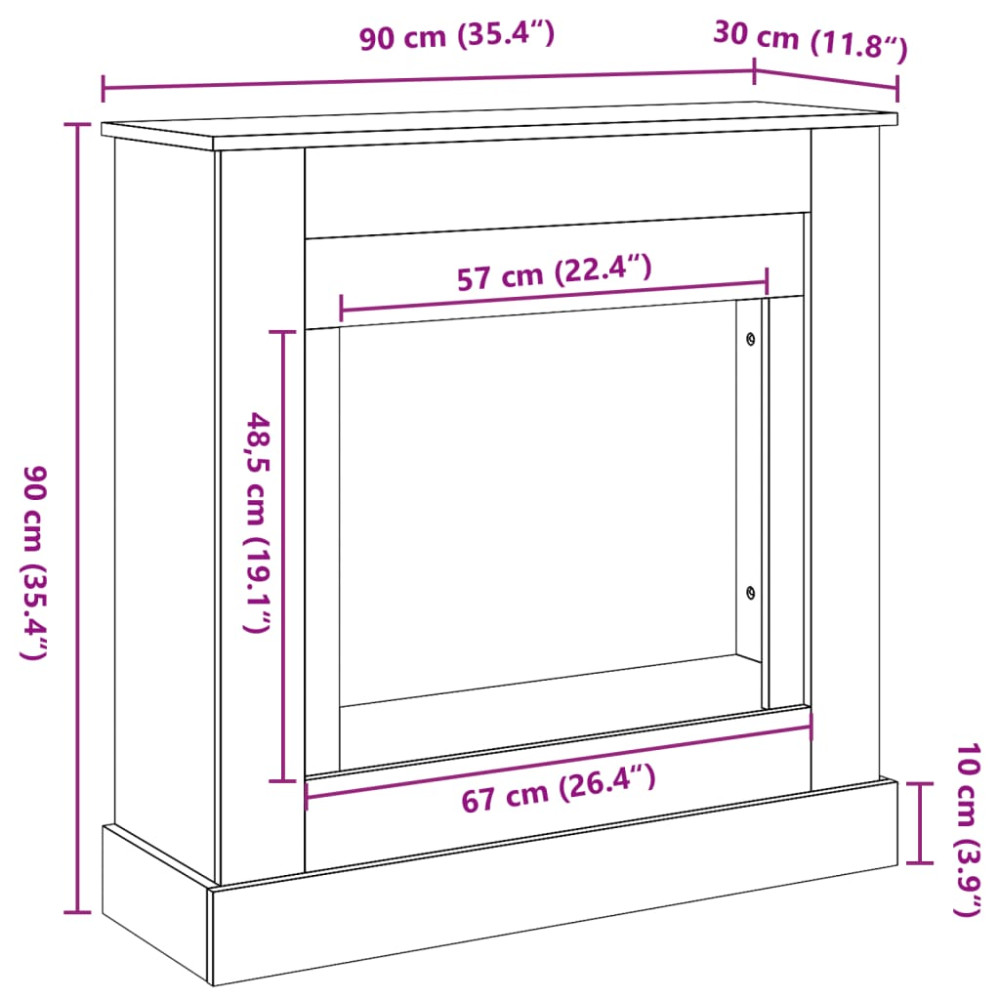 Produktbild för Spiselkrans rökfärgad ek 90x30x90 cm konstruerat trä
