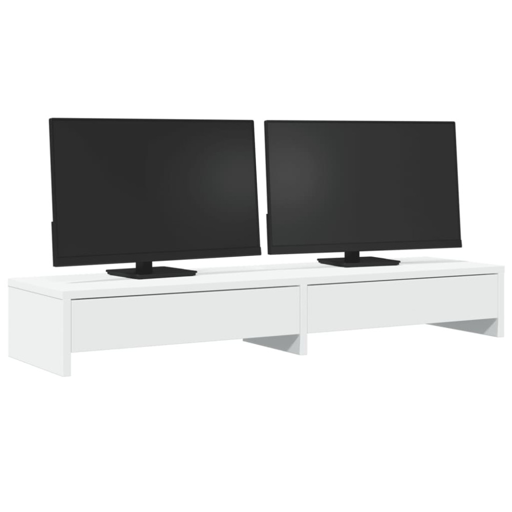 Produktbild för Monitorstativ med lådor vit 100x27x15 cm konstruerat trä