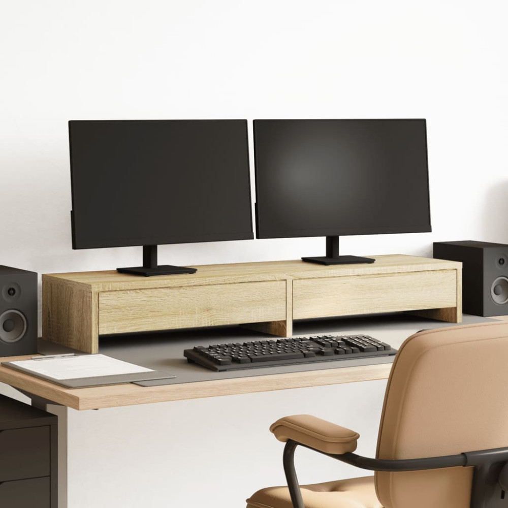Produktbild för Monitorstativ med lådor Sonoma ek 100x27x15 cm konstruerat trä