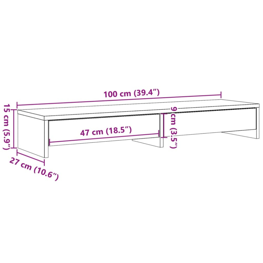 Produktbild för Skärmställ med lådor betonggrå 100x27x15 cm konstruerat trä