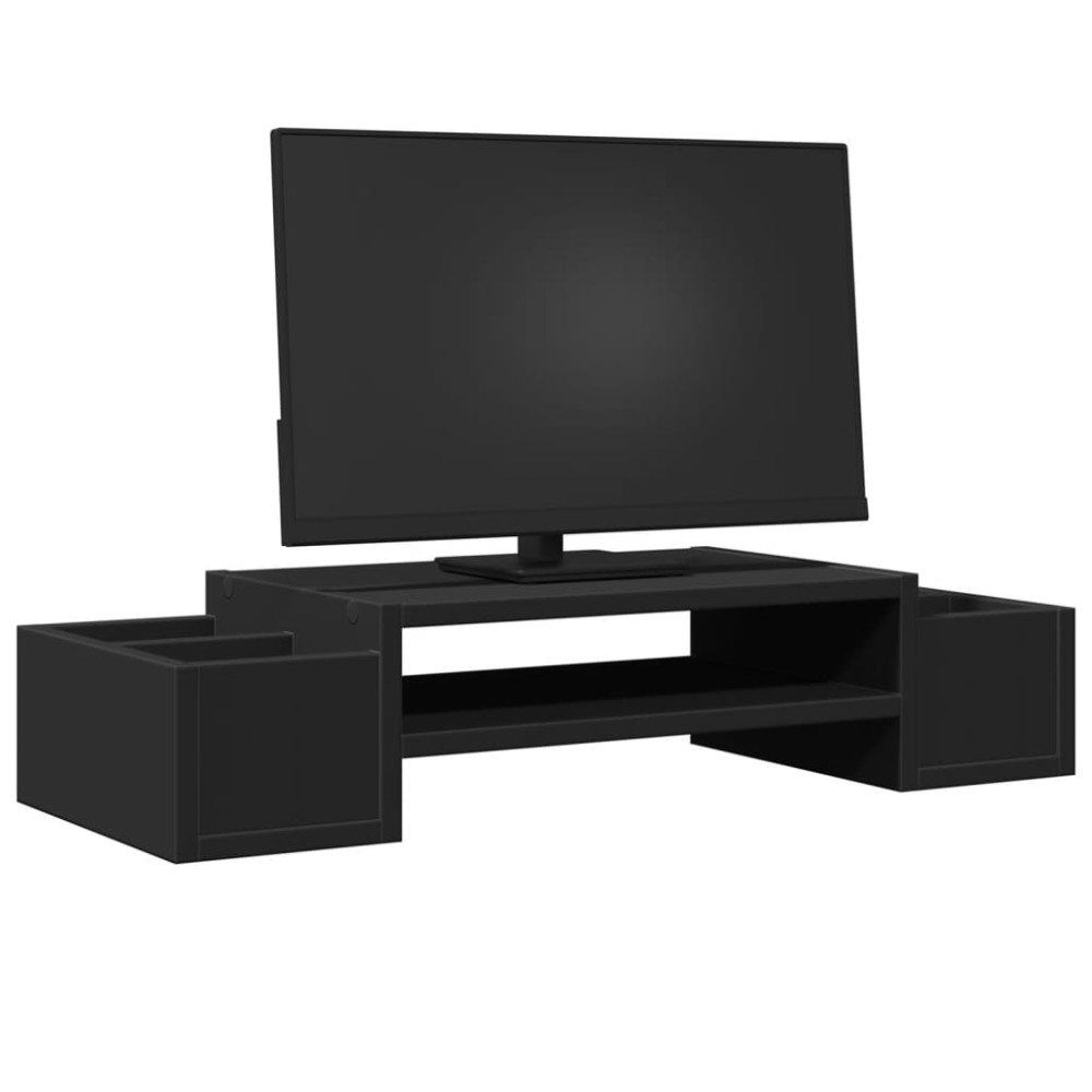 Produktbild för Skärmställ med förvaring svart 70x27x15 cm konstruerat trä
