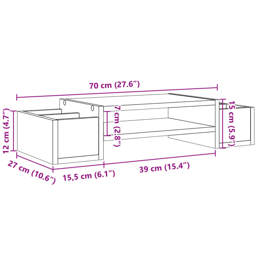 Produktbild för Skärmställ med förvaring sonoma-ek 70x27x15 cm konstruerat trä