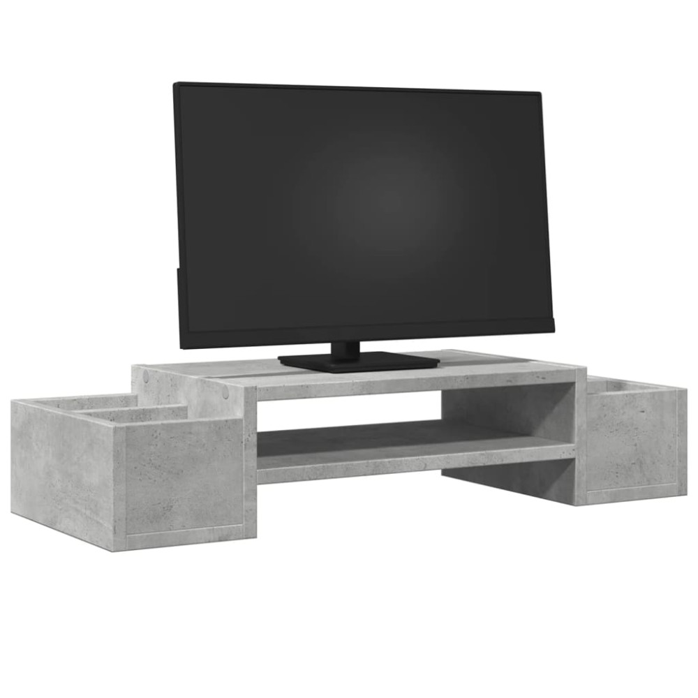 Produktbild för Skärmställ med förvaring betonggrå 70x27x15 cm konstruerat trä