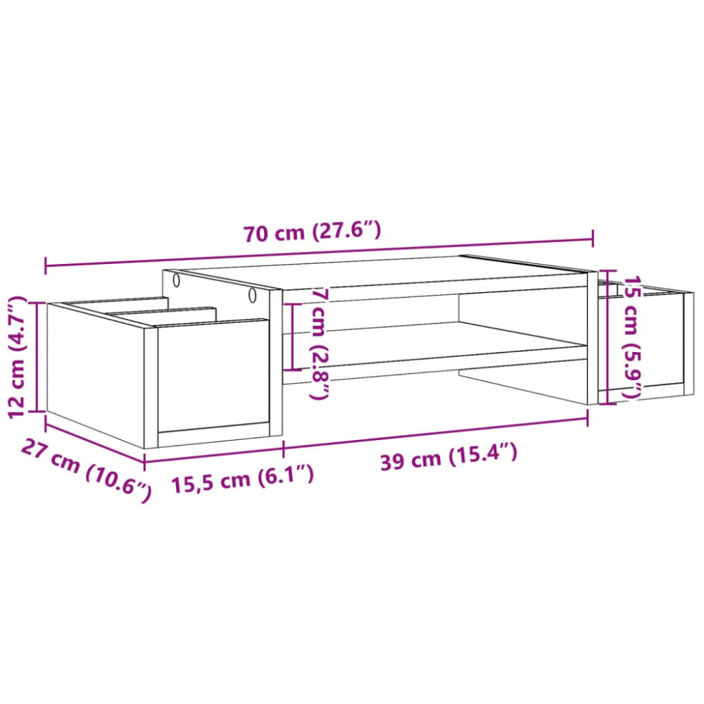 Produktbild för Skärmställ med förvaring betonggrå 70x27x15 cm konstruerat trä