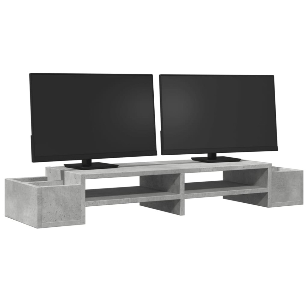 Produktbild för Skärmställ med förvaring betonggrå 100x27x15 cm konstruerat trä