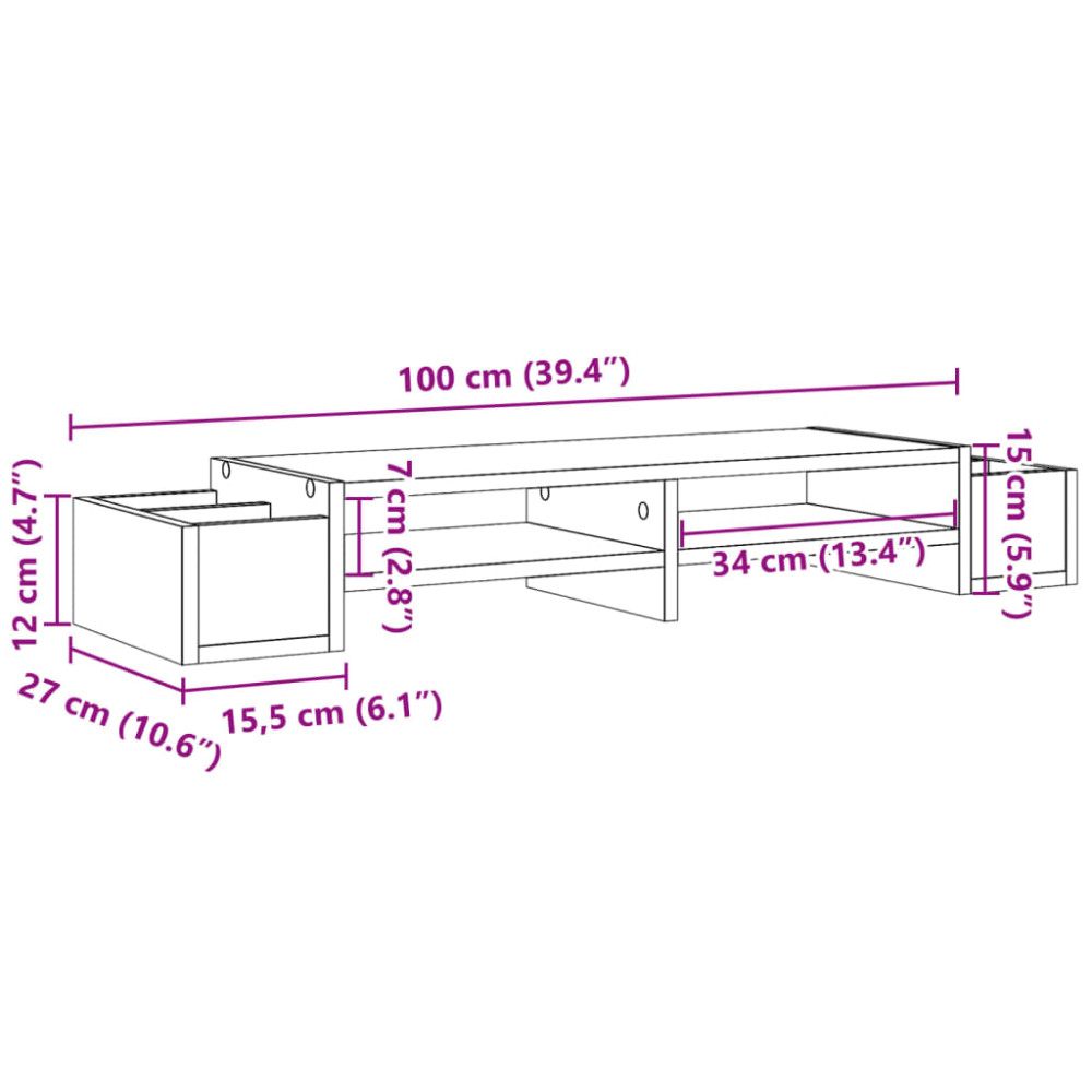 Produktbild för Skärmställ med förvaring betonggrå 100x27x15 cm konstruerat trä