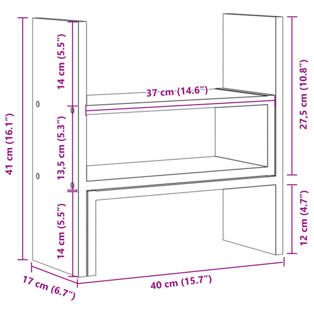 Produktbild för Skrivbordshylla justerbar betonggrå 40x17x41 cm konstruerat trä