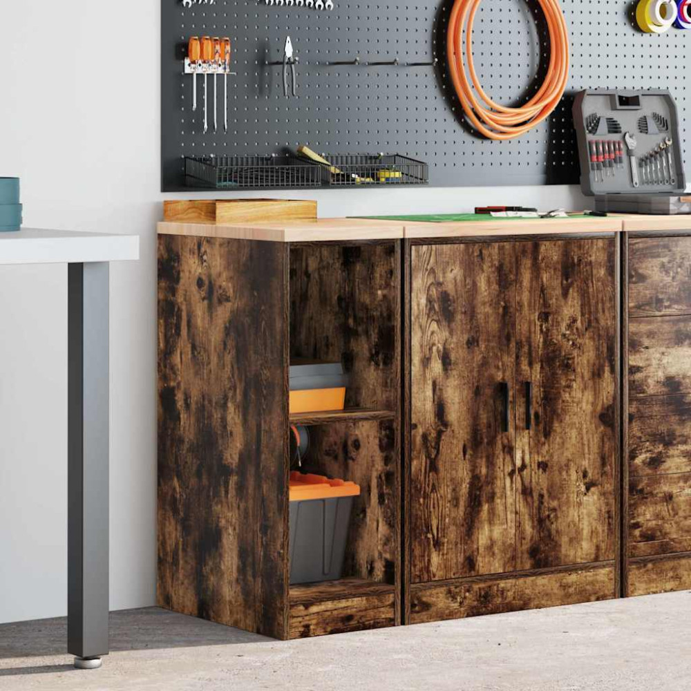 Produktbild för Förvaringsskåp för garage rökt ek 30x51x85 cm massivt trä furu