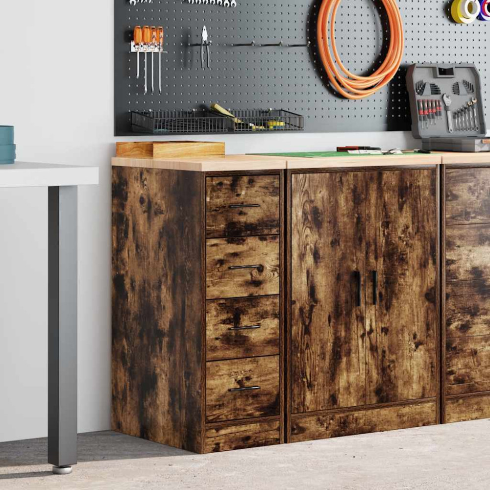 Produktbild för Förvaringsskåp för garage rökt ek 30x51x85 cm massivt trä furu