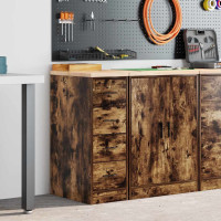 Produktbild för Förvaringsskåp för garage rökt ek 30x51x85 cm massivt trä furu