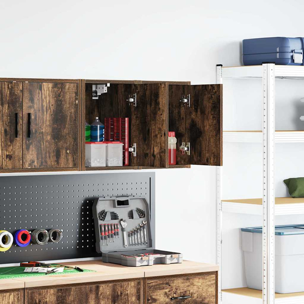 Produktbild för Väggskåp för garage 2 st rökt ek konstruerat trä
