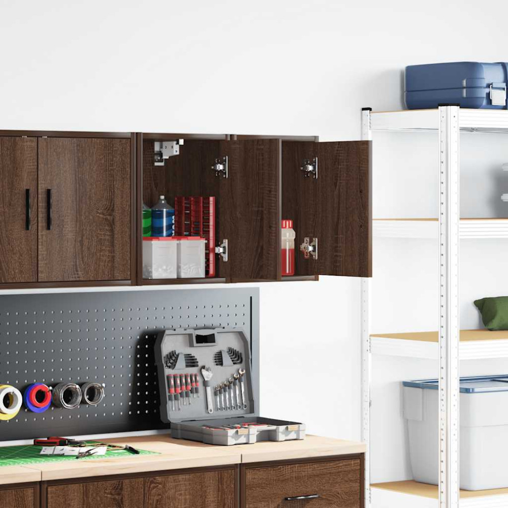Produktbild för Väggskåp för garage 2 st, brun ek konstruerat trä