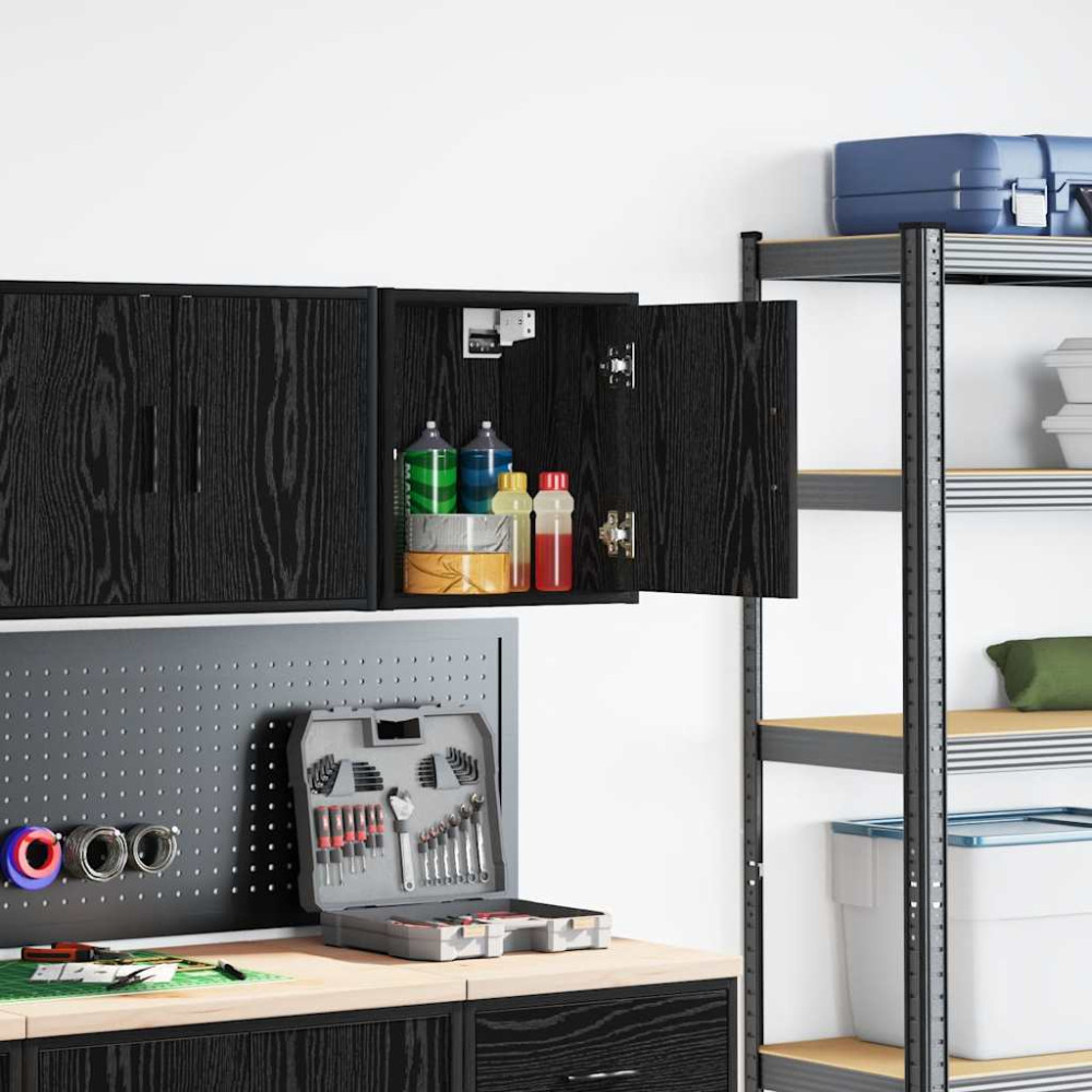 Produktbild för Väggskåp för garage svart konstruerat trä